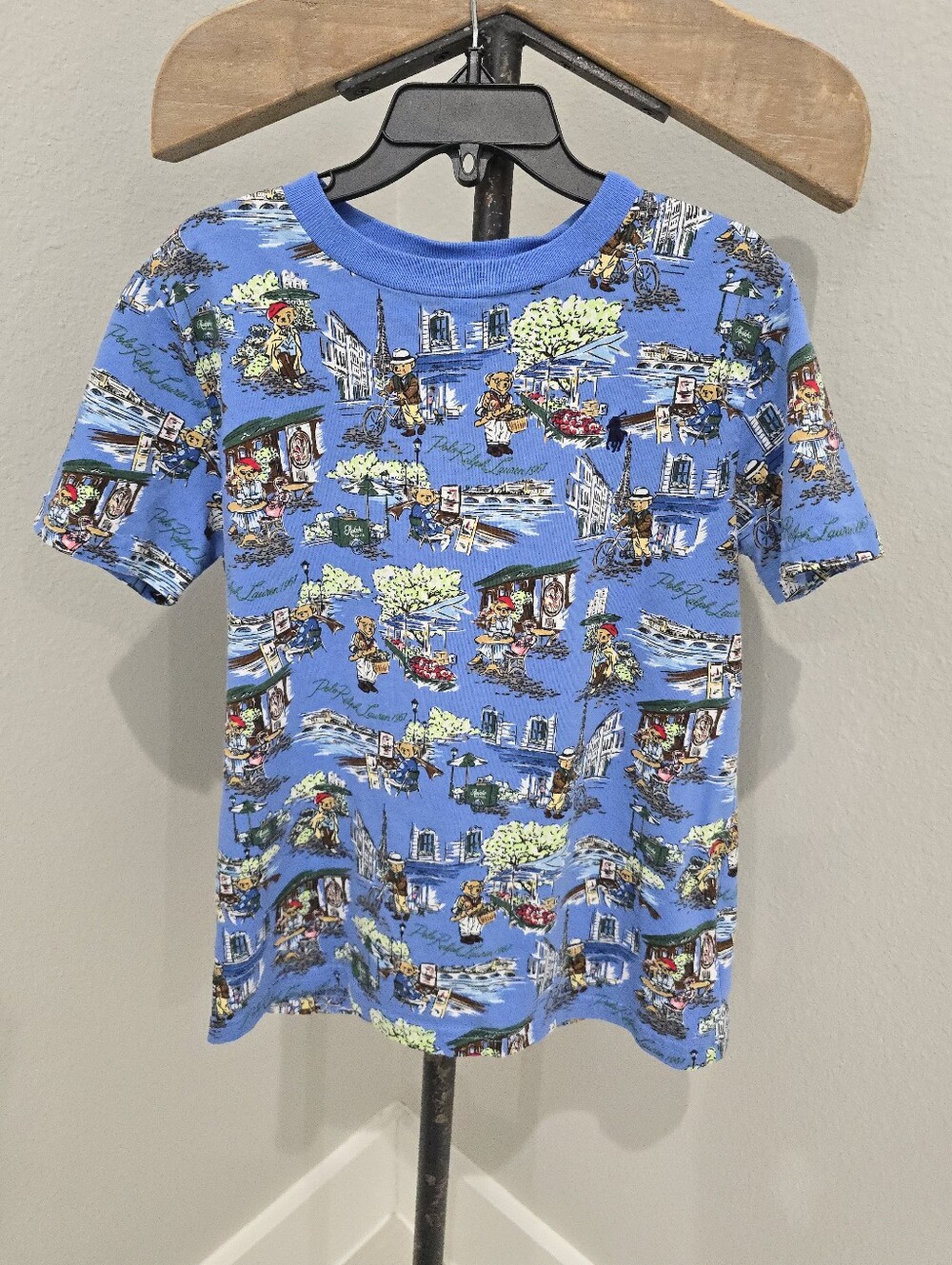 Polo Ralph Laure Boys Size 7 Short Sleeve Shirt Polo Bear Print